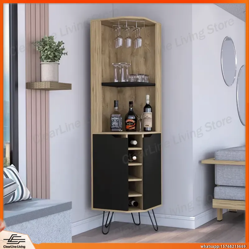Home Bar Shelves - Corner Bar Cabinet with 6 Built-in