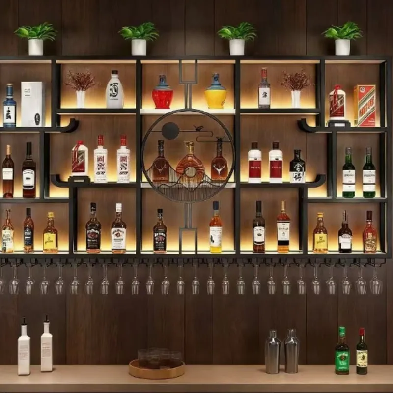 Home Bar And Cabinet - Industrial Wrought Iron Wall Mounted Wine