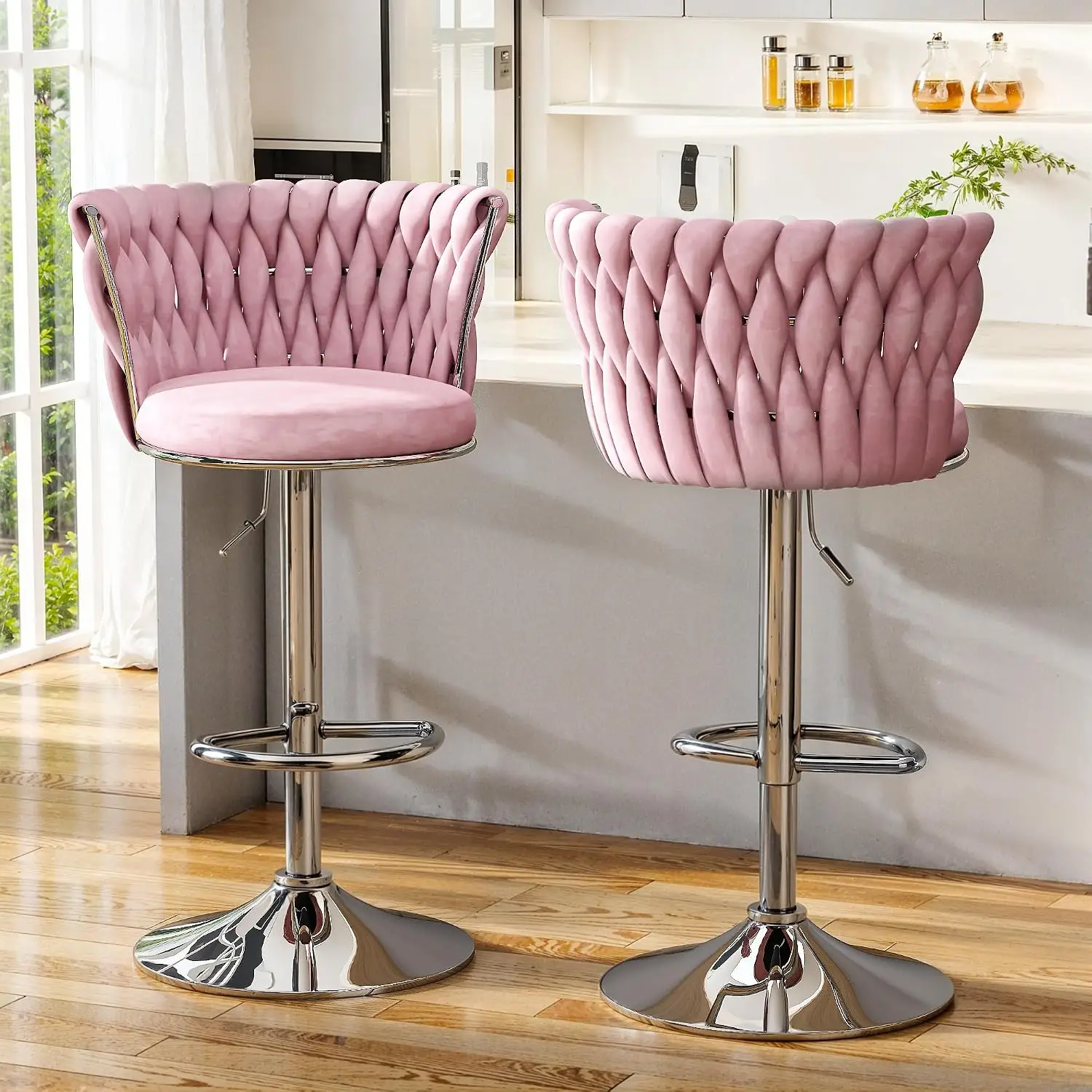 Home Bar And Counter - Velvet Bar Stools Set Of 2,
