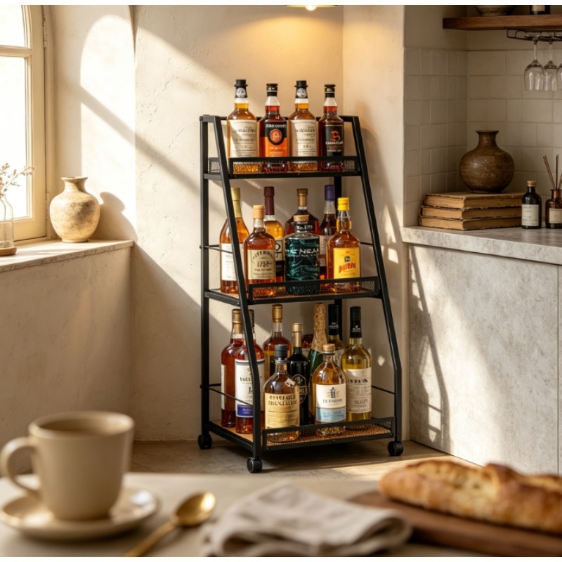Home Bar Shelf - 3-Tier Ladder Wine Rack Freestanding Floor
