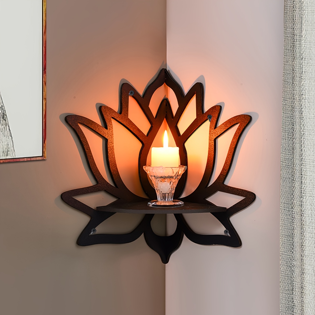 Home Bar Shelf - Lotus Corner Floating Shelf, Hollow Flower