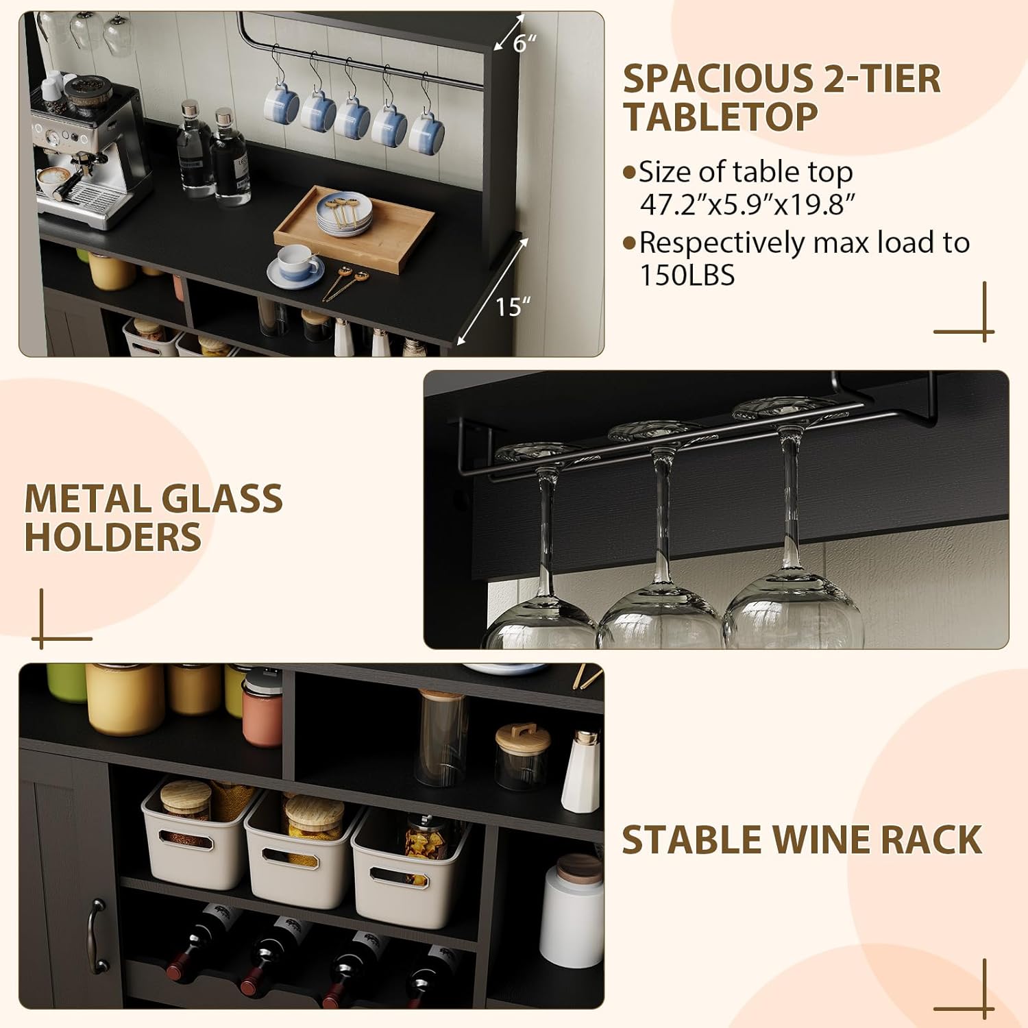 47 in Farmhouse Coffee Bar Cab - огляд і ціна Home Bar And Cabinet