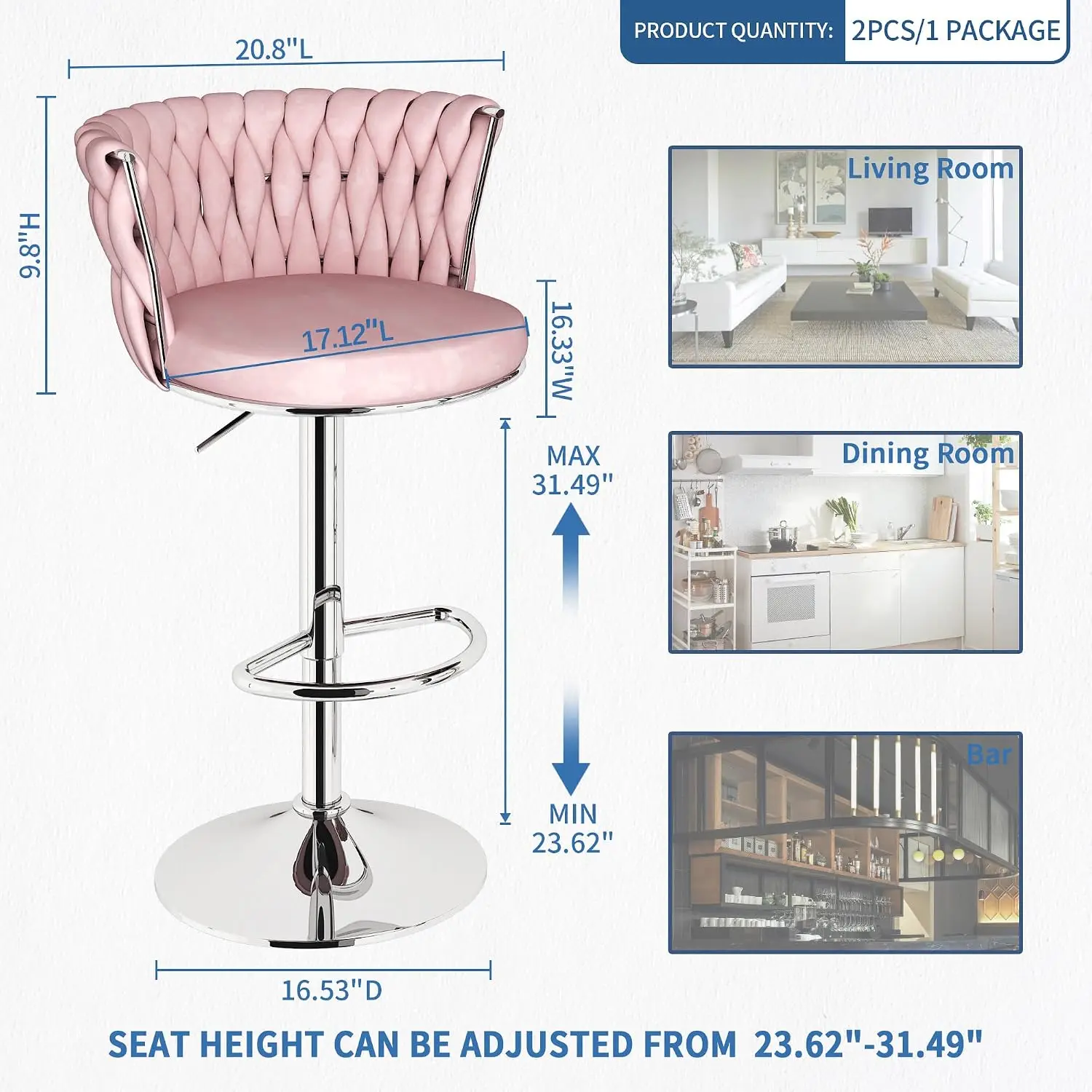 Velvet Bar Stools Set Of 2, Sw - огляд і ціна Home Bar And Counter
