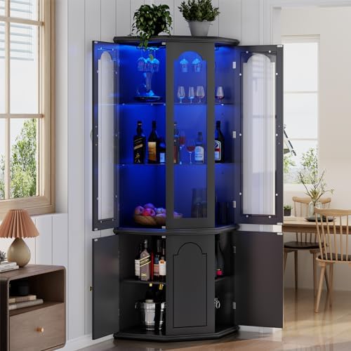 Corner Bar Cabinet w/LED Light - огляд і ціна Home Bar Shelves
