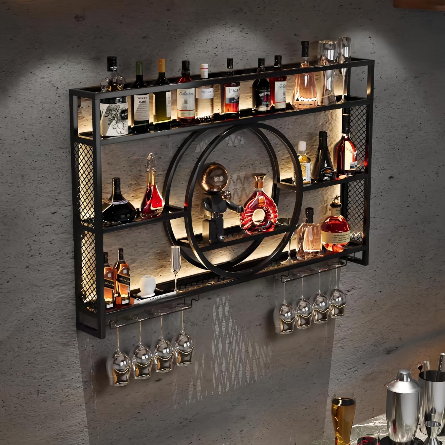Black Metal Wall Mounted Wine  - огляд і ціна Home Bar Shelves