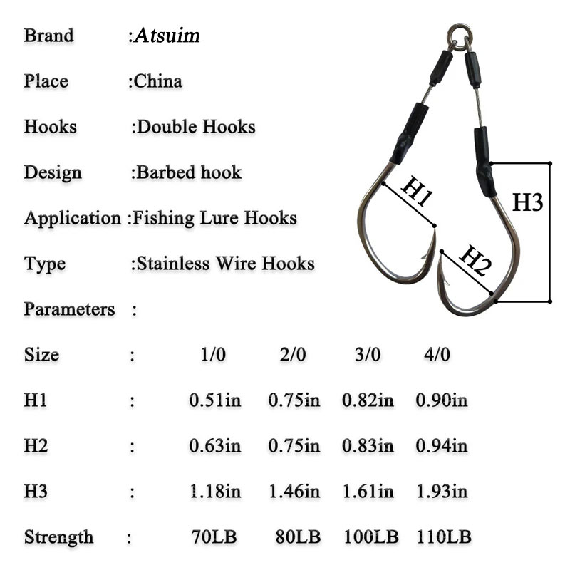 AS 10Pairs Barbed Double Hooks - огляд і ціна Jigger Double Sided