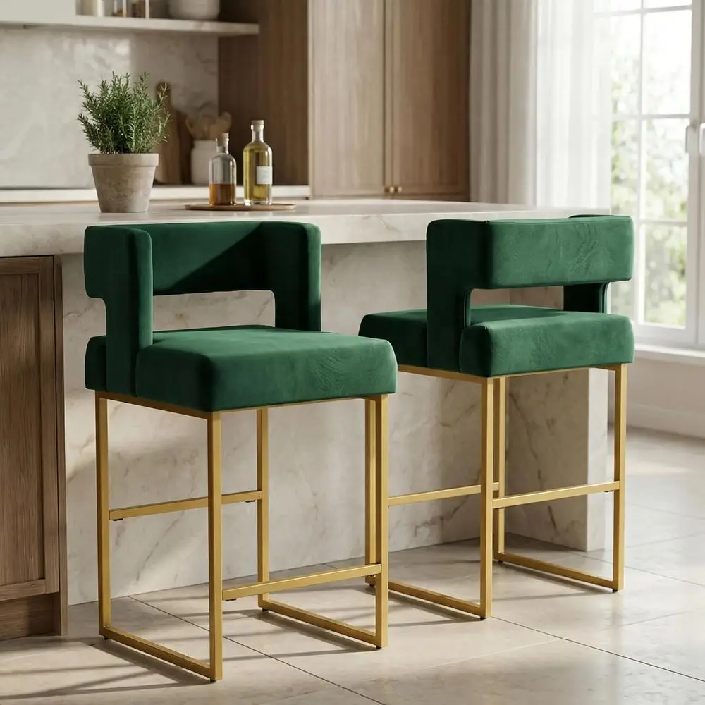 Set of 2 Green Velvet Bar Stoo - огляд і ціна Home Bar And Counter