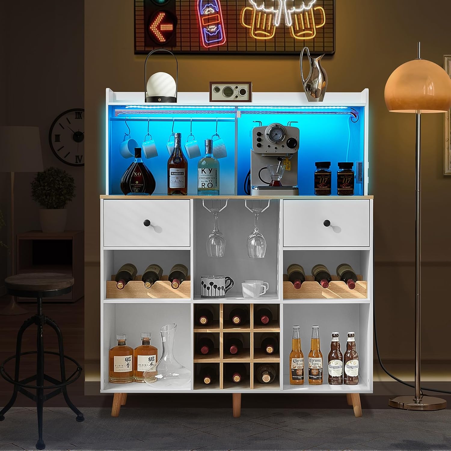 Wine Bar Cabinet with Power Ou - огляд і ціна Home Bar Shelves
